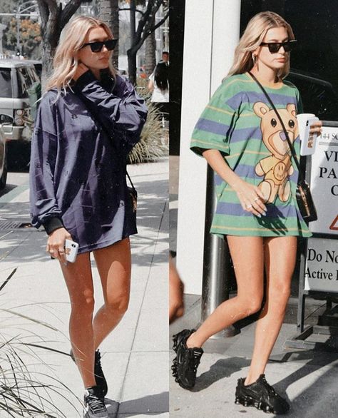 Oversize Tshirt Outfits, Hailey Rhode, Outfit Oversize, T Dress, Hailey Baldwin, Tshirt Outfits, Hailey Bieber, Oversized Tshirt, Justin Bieber