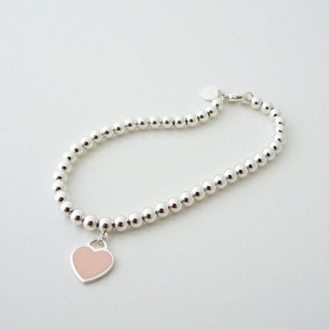 Tiffany & Co Pink Love Heart Tag Bead Silver Bracelet Pink Love Heart, Bday Wishlist, Tiffany And Co Bracelet, Tiffany Bracelets, Cute Clothing Stores, Return To Tiffany, Tiffany Jewelry, Heart Tag, Tiffany Co Jewelry