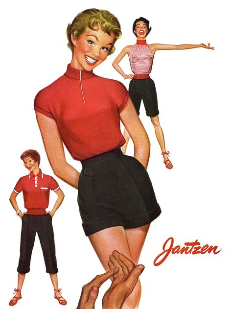 1954 ... Jantzen | Flickr - Photo Sharing! 80s Loungewear, 1950s Sportswear, Pete Hawley, Clothes Illustration, Vintage Illustration Art, Look Magazine, Ideas Vintage, Old Fashion, Vintage Pinup