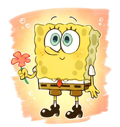 Spongebob Flowers Background, Spongebob Squarepants Fanart, Spongebob Artwork, Spongebob Watercolor, Spongebob Cool, Drawing Spongebob, Spongebob Cute, Spongebob Fanart, Spongebob Flowers