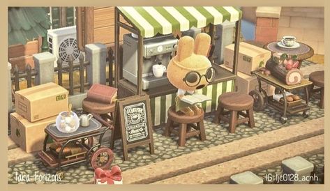 Acnh Tea Shop, Animal Crossing Coffee Stall, Acnh Standee Design Codes, Acnh Coffee Shop, Animal Crossing Coffee, Animal Crossing Cafe, Motif Acnl, Animal Crossing Guide, Animal Crossing Wild World