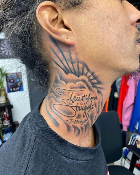 Name Tattoos For Men, Name Tattoos On Neck, Fear Tattoo, Names Tattoos For Men, Men Tattoos, Half Sleeve Tattoos For Guys, Neck Tattoo For Guys, Tattoos For Black Skin, Name Tattoos