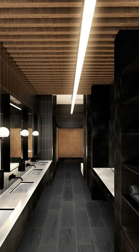 Modern Public Restroom Design, Commercial Restroom Design, Restroom Interior, Commercial Bathroom Ideas, Public Restroom Design, Commercial Bathroom Designs, Restroom Architecture, Retail Building, Commercial Bathroom