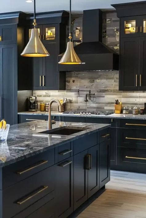 Transform your kitchen with these 25 stylish and functional kitchen cabinet ideas. Find the perfect look for your space with our collection of modern, traditional, and eclectic designs. #kitchencabinets #kitchendesign https://www.theworldaccordingtome.org/1963860_15-kitchen-ideas-to-transform-your-space/?25-inspiring-kitchen-cabinet-ideas-to-spice-up-your-space Black And Gold Kitchen Ideas, Kitchen Cabinet Colours, Modular Kitchen Cabinet, Black Kitchen Ideas, Cabinet Colours, Kitchen 2024, Kitchen Cabinet Ideas, Modern Kitchen Design Ideas, Unique Hardware