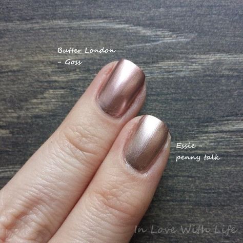 Butter London nail polish dupe: Essie Penny Talk Penny Talk Essie, Essie Penny Talk, Essie Gel Polish, Butter London Nail Polish, Nail Swatches, Essie Gel, London Nails, Awesome Nails, Sinful Colors