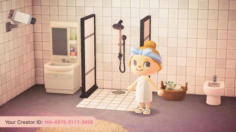 Acnh Shower Drain Code, Animal Crossing Bathroom, Designs For Animal Crossing, Red Tile Floor, Nightmare Factory, Codes Acnh, Acnh Interior, Acnh Path, Ac Codes