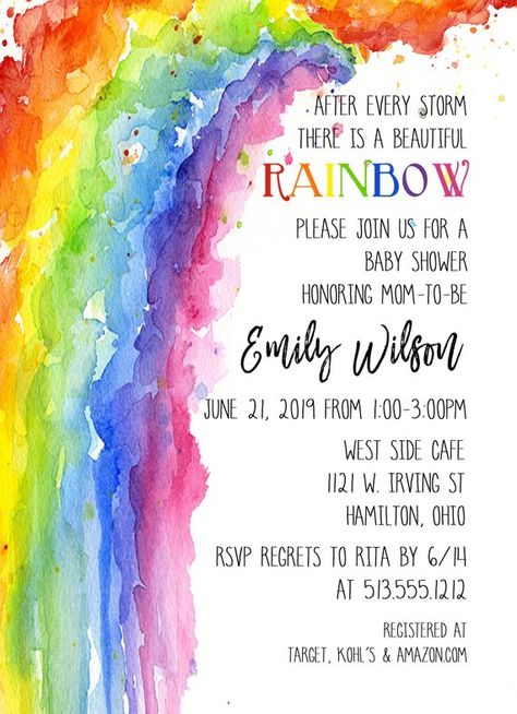 Over The Rainbow Baby Shower Theme, Rainbow Shower Ideas, Blue Rainbow Baby Shower Ideas, Rainbow Theme Baby Shower, Rainbow Baby Shower Theme, Invitation Card Rainbow Theme, Rainbowbaby Maternity, Rain Baby Showers, Baby Shower Rainbow Theme Zazzle