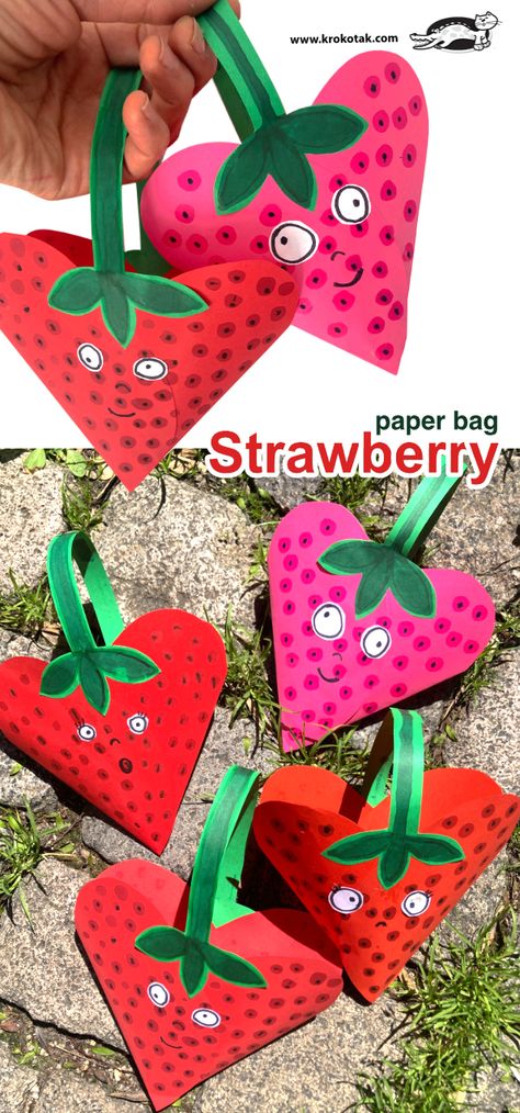 Strawberry – paper bag Strawberry Art And Craft, Strawberry Crafts For Toddlers, Strawberry Art For Kids, Strawberry Activities For Kids, Strawberry Crafts Preschool, Strawberry Crafts For Kids, Strawberry Paper Craft, Strawberry Craft, Strawberry Paper