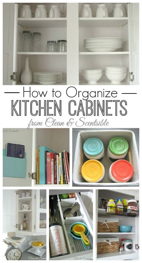 Great post on how to organize kitchen cabinets.  Lots of ideas! Organize Kitchen Cabinets, Kitchen Cabinet Organization Ideas, Organize Kitchen, Clean Kitchen Cabinets, Organized Kitchen, Organisation Hacks, Classic Kitchen, Kitchen Cabinet Organization, Household Organization