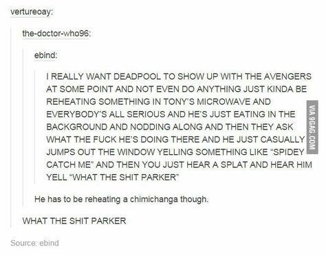 What the shit Parker??! - 9GAG Deadpool Tumblr, Dc Memes, Avengers Memes, Loki Marvel, In Sign, Marvel Jokes, Funny Tumblr Posts, Avengers Funny, Devil May Cry