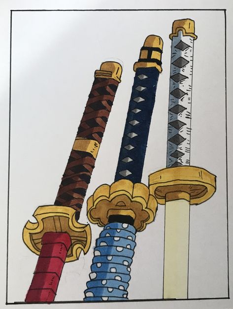 Zoro Swords Drawing, One Piece Zoro Swords, One Piece Swords, Roronoa Zoro Swords, One Piece Zorro, Zoro Swords, Anime Swords, One Piece Theme, Painted Clothes Diy