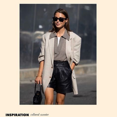 allison bornstein on Instagram: “COLLARED SWEATER via @sophiaroe  WHY IT WORKS: i chose this piece for this week because i think it works multiple ways— with jeans or…” Leder Shorts Outfit, Mode Dope, Autumn Trends, Gwyneth Paltrow, Mode Inspo, Inspired Outfits, 가을 패션, Leather Shorts, Karen Millen