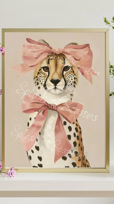 Coquette Room Decor, Cheetah With A Pink Bow, Wall Art Print, Girly Home Decor, Cute Bedroom Wall Art, Nursery Room Print - Etsy Cheetah And Pink Bedroom, Pink Cheetah Print Bedroom, Pink And Cheetah Bedroom, Cheetah Print Wall, Cheetah Bedroom Ideas, Cheetah Print Nursery, Room Ideas Cheetah, Light Pink And Cheetah Bedroom, Cheetah Print Bedroom