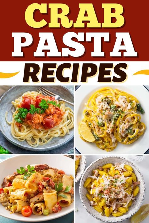 Seafood lovers won't be able to resist these crab pasta recipes. From linguine to lasagna to gnocchi, crab and pasta go hand in hand! Crab Carbonara Pasta, Crab And Lobster Pasta, Crab Pasta Bake, Crab And Pasta Recipes, Crab Linguine Recipe, Crab Shrimp Pasta, Pasta With Crab Meat, Shrimp And Crab Pasta, Crab Lasagna