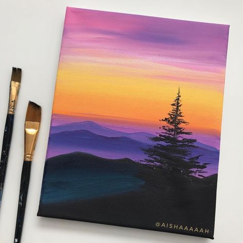 Sunset Acrylic Painting, Sunset Acrylic, Sunset Painting Acrylic, Canvas For Beginners, Small Canvas Paintings, Seni Dan Kraf, Simple Canvas Paintings, Cute Canvas Paintings, Easy Canvas Art