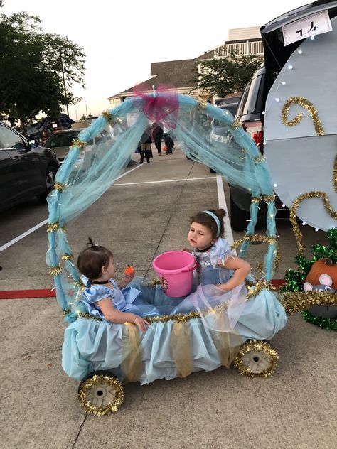 Cinderella carriage wagon Diy Carriage Wagon, Cinderella Trunk Or Treat Ideas, Diy Princess Carriage Wagon, Princess Wagon For Halloween, Cinderella Carriage Diy, Cinderella Trunk Or Treat, Princess Carriage Diy, Diy Cinderella Carriage, Cinderella Wagon Carriage Diy