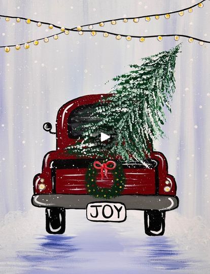 Christmas Truck Painting | Here is a beginner step by step Christmas truck painting! 🎨 I know many people went to pick out their Christmas tree this past weekend so let's start the... | By Emily Seilhamer Art | Facebook Winter Truck Painting, Xmas Truck With Tree, Red Truck Painting Easy, Red Truck Christmas Tree Painting, Red Christmas Truck Painting, Christmas Painting With A Twist, Christmas Paint N Sip Ideas, Country Christmas Paintings, Holiday Paint Night Ideas