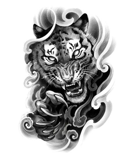 Black Tiger Tattoo Design, Japan Tiger Tattoo Design, 1998 Year Of The Tiger Tattoo, Arm Tattoo Sketch, Japanese Tattoo Tiger, Japanese Animal Tattoo, Asian Tiger Tattoo, Japanese Tiger Tattoo Design, Hannya Maske Tattoo