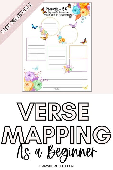 Verse Mapping for Begginers | Printable Planner by  Cynthia Boucher How To Verse Map, Free Verse Mapping Templates, Verse Mapping Printable, Verse Mapping For Beginners Template, Bible Mapping Templates, Scripture Mapping Free Printable, Free Verse Mapping Printables, Bible Verse Mapping Template, James Method Verse Mapping Template Free