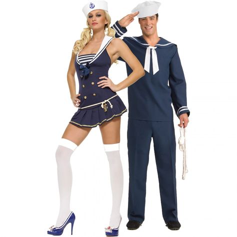 Sailor couples costumes Navy Costume, New Halloween Costumes, Couples Halloween Costume, Fun Clothing, Couple Costumes, Vintage Sailor, Matching Costumes, Navy Outfit, Couples Halloween