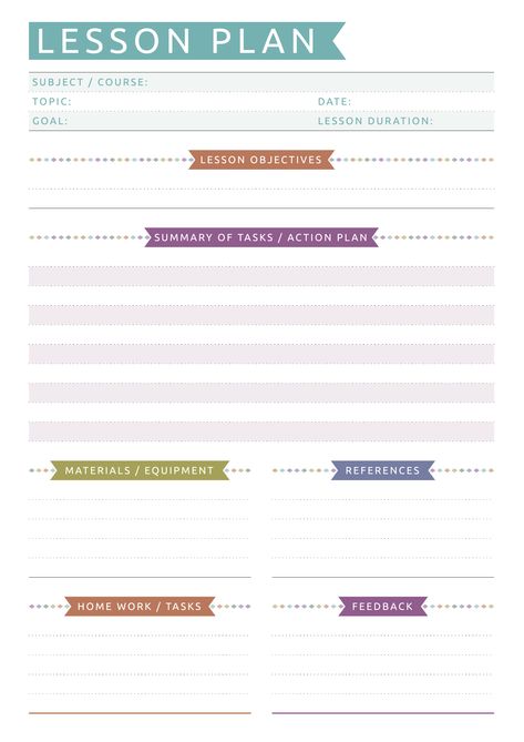 Printable teacher lesson plan to help you prepare for the next lesson, make notes, list of materials and references. Sections available in this template: Subject / Course name, Topic, Goal, Date, Lesson Duration, Lesson Objectives, Summary of tasks / Action plan, Materials / Equipment, References, Home Work / Tasks, Feedback  #lessonplantemplate #lessonplanpdf #personalizedteacherplanner #printablesandinspirations #stationeryaddict Free Lesson Planner, Lesson Objectives, Printable Teacher Planner, Teacher Lesson Plans Template, Blank Lesson Plan Template, Teacher Planner Templates, Lesson Plan Pdf, Weekly Lesson Plan Template, Teaching Lessons Plans