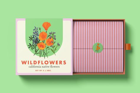 Beth Mathews Design — Wildflower Seed Packet Flower Seed Packaging, Plant Seed Packaging, Tea Packet Design, Plant Packaging Design, Seed Packet Design, Seed Kit Packaging, Flowers Branding, Seed Packaging Design, Seeds Packaging