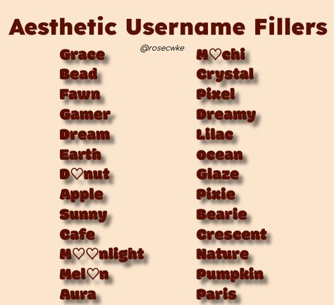 Roblox Username Ideas Coquette, Roblox Names Girl, Username Fillers, Roblox Name Ideas, Roblox Names, Roblox User Name Ideas, Aesthetic Usernames, Apple Glaze, Aesthetic Names