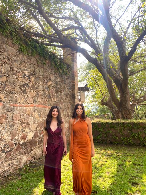 Mexican Wedding Guest Dress, Burnt Orange Wedding Ideas, Orange Wedding Guest Dress, Orange Dress Accessories, Sister Photo Ideas, Orange Dress Wedding, Pinterest Predicts, Burnt Orange Weddings, Pinterest Trends