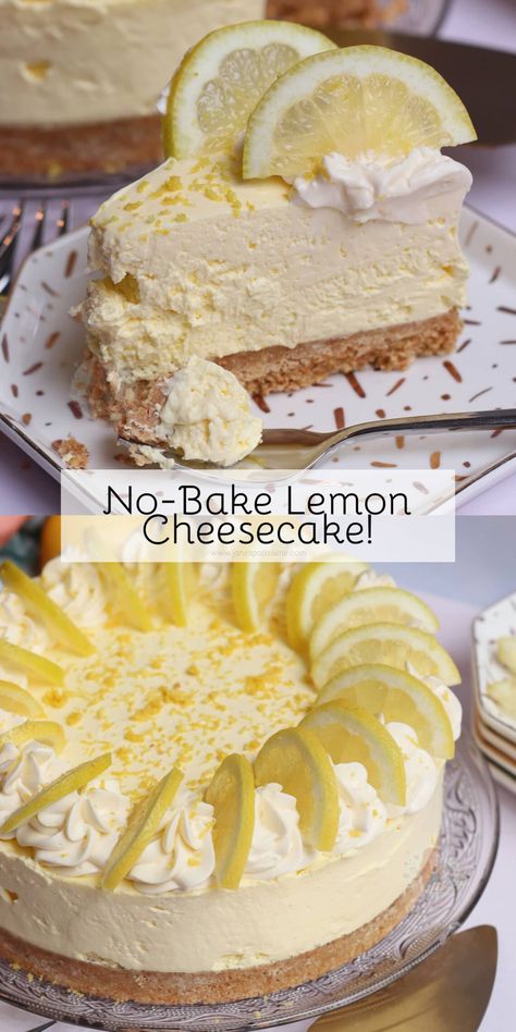 No-Bake Lemon Cheesecake - Back to Basics - Jane's Patisserie Lemon Cheesecake Cake Recipe, Best Lemon Desserts Ever, Lemon Ripple Cheesecake, Triple Decker Cheesecake, Lemon Pudding Cheesecake No Bake, Cheesecake Non Bake, Super Easy Delicious Desserts, Easy Citrus Dessert, No Bake Desserts Lemon