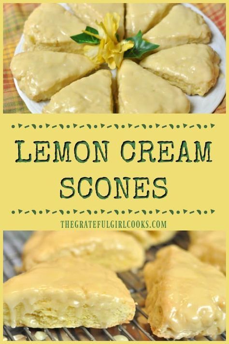 Make 8 outrageously delicious lemon cream scones with lemon glaze icing in 30 minutes, with this quick and easy breakfast or snack recipe! via @gratefuljb Lemon Glaze Icing, Lemon Scones Recipe, Breakfast Scones, Glaze Icing, Scones Recipe Easy, Lemon Scones, Homemade Scones, Cream Scones, Breakfast And Brunch