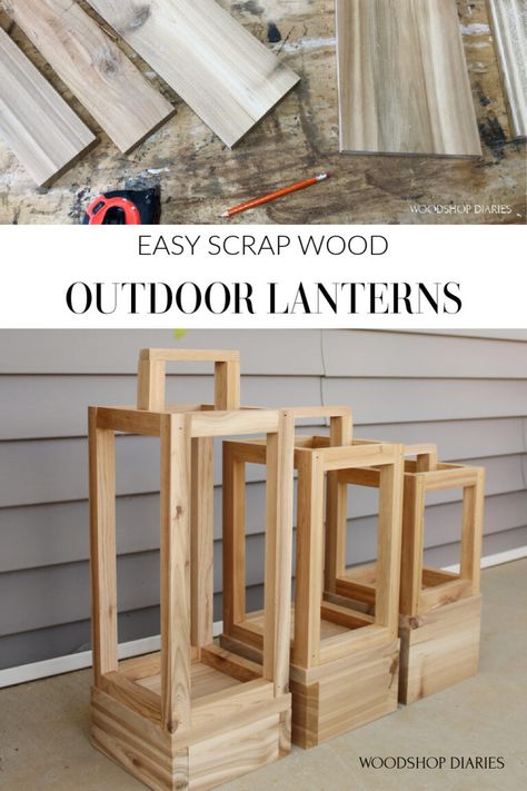 DIY Outdoor Scrap Wood Lantern {You Can Use With Solar Lights!} Diy Outdoor Lanterns Wood, Outdoor Lantern Ideas, Diy Wood Lanterns, Wood Lantern Diy, Diy Wooden Lantern, Diy Outdoor Lanterns, Wooden Lanterns Diy, Wood Lanterns, Porch Pergola