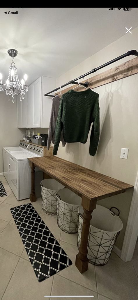 Bigger Laundry Room Ideas, Laundry Room Wall Covering Ideas, Laundry Room Buffet Table, Laundry Room Ideas No Cabinets, Galvanized Laundry Room, Laundry Room Bar For Hanging Clothes, Simple Diy Laundry Room Ideas, Farm Laundry Room Ideas, Small Laundry Room Half Bath Combo