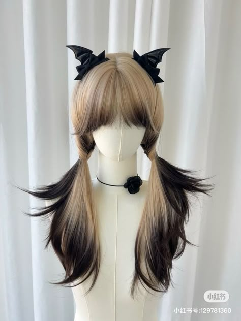 Cute Female Hairstyles, Soft Alt Aesthetic, Spiky Pigtails, Unique Anime Hairstyles, Black Blonde Highlights, Blonde Highlights Ombre, Oc Hairstyles, Oc Hair Ideas, Soft Alt