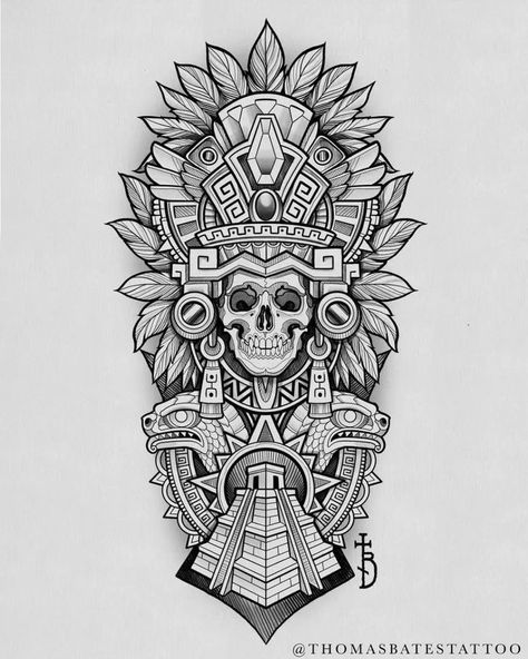 Half Sleeve Tattoos Sketches, Aztec Warrior Tattoo, Aztec Tattoos Sleeve, Indian Tattoo Design, Aztec Drawing, Mayan Tattoos, Aztec Tattoos, Mexican Tattoo, Mexican Art Tattoos