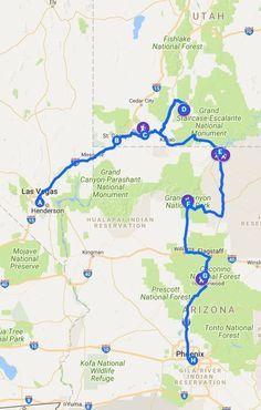 Map of my itinerary to travel through America's southwest  American is home to some of the world's most stunning national parks. Here is my detailed itinerary for the perfect road through the American Southwest. #zion #bryce #grandcanyon #lakepowell #horseshoebend #antelopecanyon #roadtrip #southwest via @johnnyinafrica Grand Canyon Zion Bryce Road Trip, Grand Canyon Trip, Trip To Grand Canyon, Utah Trip, Road Trip Map, Arizona Road Trip, Utah Road Trip, National Park Vacation, National Park Road Trip