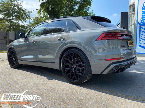 Wheel Front | Aftermarket & Custom Wheels Gallery - Nardo Grey 2020 Audi SQ8 with 24x10 ET15 gloss black Vossen HF-2 wheels. Audi Sq8, Audi Wheels, Nardo Grey, Black Audi, New Audi, Vossen Wheels, Audi Rs6, Grey Paint, Audi Rs