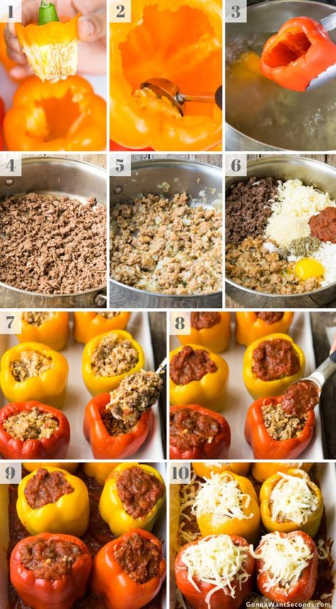 Italian Stuffed Peppers, Resep Pasta, Bell Pepper Recipes, Low Carb Meal, Stuffed Pepper, Health Dinner Recipes, Peppers Recipes, Ground Meat, Easy Healthy Dinners