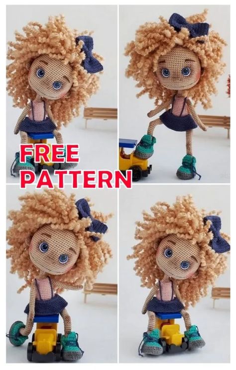 Curly Hair Doll Amigurumi Free Pattern - Csr.life Doll Free Crochet Pattern, Doll Amigurumi Free Pattern, Hair Doll, Crochet Dolls Free Patterns, Crochet Doll Pattern, Amigurumi Free, Amigurumi Free Pattern, Knitted Toys, Crochet Patterns Amigurumi