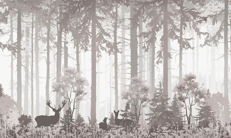 Photowall Photoshop Rendering, Forest Silhouette, Forest Mural, Forest Wall Mural, Graphic Motif, Wallpaper Accent, Create Your Own Wallpaper, Standard Wallpaper, Winter Scenery