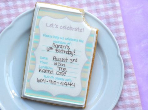 How To Write With Icing On Cookies, Cookie Decorating Party Invitation, Sugar Cookie Party, Cookie Invitation, Holiday Cake, Decorated Cookies Tutorial, Baked Cookies, Personalized Cookies, Edible Cookies