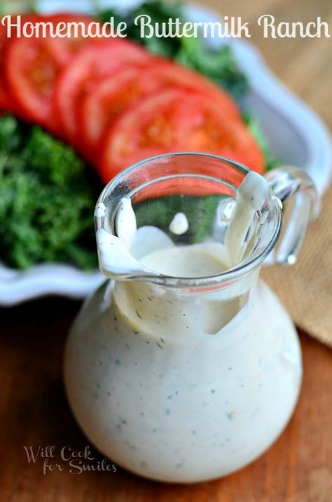 Homemade Buttermilk Ranch | from willcookforsmiles.com #dressing #ranch Homemade Buttermilk Ranch, Homemade Dressing Recipe, Creamy Garlic Dressing, Dairy Free Ranch Dressing, Will Cook For Smiles, Buttermilk Ranch Dressing, Buttermilk Ranch, Homemade Ranch Dressing, Homemade Buttermilk