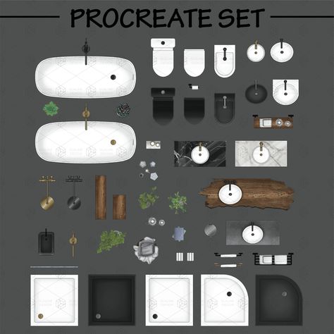 Bathroom Top View Png, Shower Top View, 2d Bathroom, Procreate Interior Design, Png Architecture, Wc Furniture, Toilet Plan, Creative Bathroom Design, Tile Ideas Bathroom