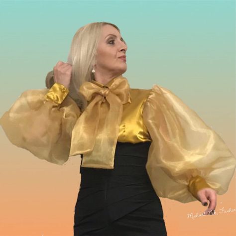 Organza Tops, Organza Blouse, Organza Top, Organza Sleeves, Womens Blouses, Feminine Blouses, Bow Shirts, Store Ideas, Satin Blouses