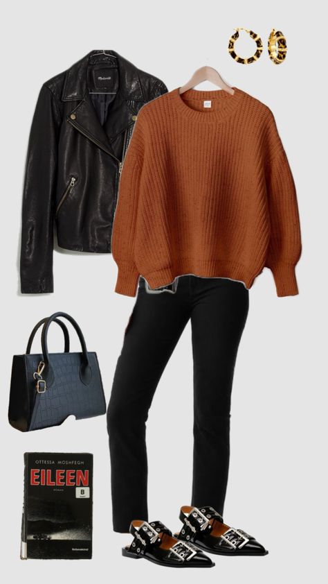 Fall outfit inspo Steve Madden Flats Outfit, Steve Madden Flats, Flats Outfit, Studded Flats, Leather Jacket Black, Cozy Sweater, Outfit Inspo Fall, Cozy Sweaters, Fall Outfit