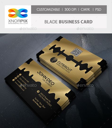 Blade Business Card - Creative Business Cards Barber Shop Business Cards, Barber Business Cards, Creative Business Cards, Barber Shop Interior, Barber Logo, Barbershop Design, Barber Shop Decor, Graphic Design Business Card, Hairstylist Business Cards