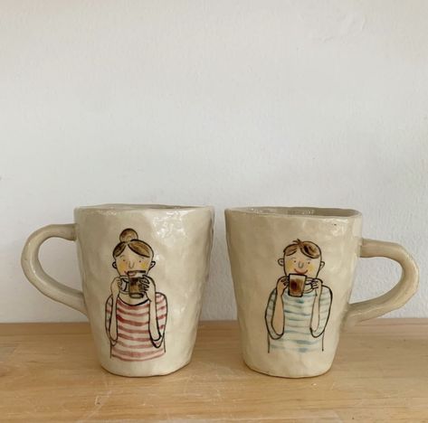 couple ceramic handmade cup/mug. Matching Mugs Aesthetic, Couple Cups Ideas, Couples Ceramics, Couple Ceramics Ideas, Couple Mug Design, Bf Ideas, Couple Cups, Kawaii Cups, Matching Mugs