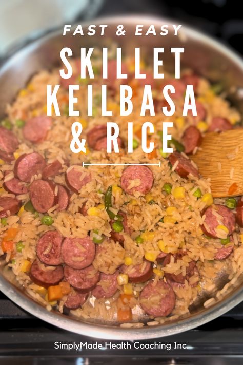 Quick Kielbasa & Rice Skillet Kielbasa And Onions, Dairy Free Kielbasa Recipes, Kielbasa And Wild Rice Recipes, Kielbasa Bake Recipes, Easy Kabasa Recipes Dinners, Kielbasa Freezer Meal, Kielbasa And Rice Recipes One Pot, Recipe With Kielbasa Sausage, Kielbasa And Ravioli Recipes