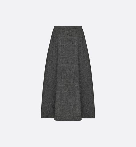 Flared Mid-Length Skirt Gray Virgin Wool Tweed | DIOR Dior Skirt, Denim Swimsuit, Dior Star, Stole Scarf, Refined Style, Mid Length Skirts, Tshirt Skirt, Knitwear Tops, Gray Skirt