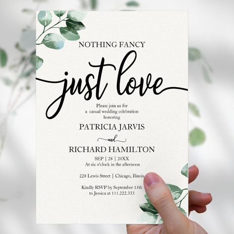 Nothing Fancy Wedding Greenery Budget Invitations Post Wedding Invitations, Wedding Reception Greenery, Nothing Fancy Just Love Invitation, Reception Greenery, Nothing Fancy Just Love Wedding, Post Wedding Brunch Invitations, Nothing Fancy Just Love, Greenery Invitation, Wedding Greenery