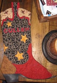 Cowboy boot stocking Christmas Sewing Ideas, Christmas Stocking Template, Stocking Pattern Free, Christmas Stocking Tutorial, Stocking Template, Christmas Quilting Projects, Decorate For Christmas, Quilted Christmas Stockings, Induce Labor